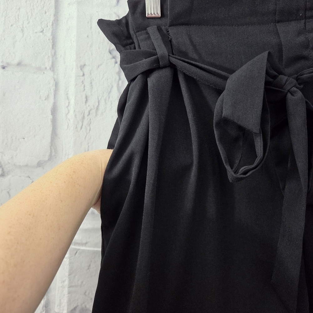 A New Day Large Black High Ruffle Waist Front Tie Belt Wide Leg Trousers - Picture 5 of 10
